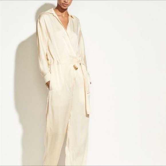 Vince Women’s Cross Front Jumpsuit Cream Size L Blouse One Piece V Neck - Picture 1 of 13